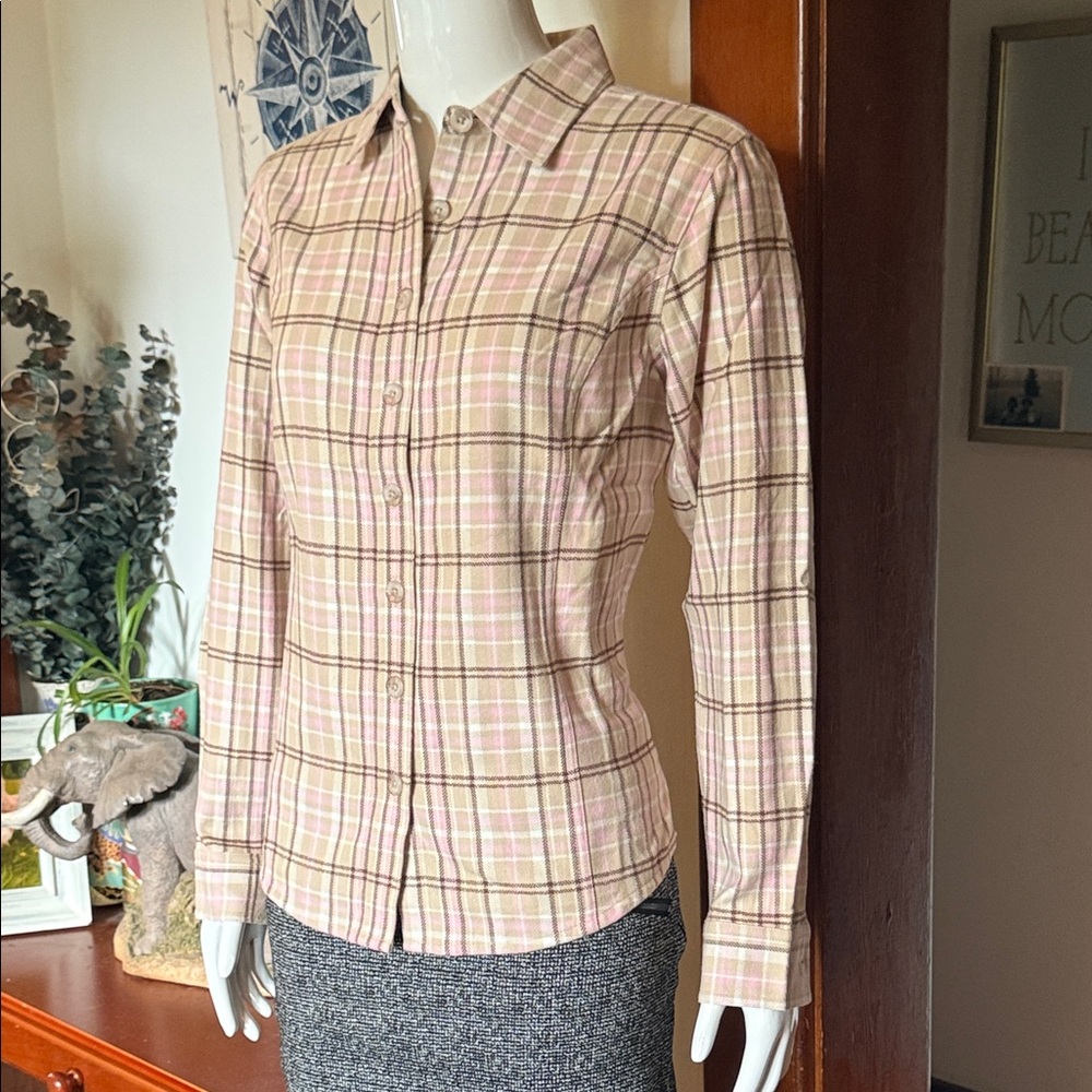 NWT northern reflections size small cotton Plaid Button-Up Shirt -Pink and Cream